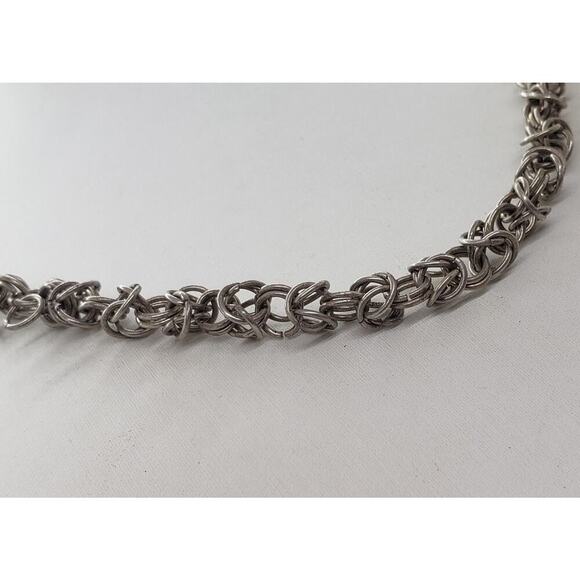 Sterling Silver Byzantine Chain Necklace 18 Inch 26.8g Vintage Chunky Fancy - Picture 7 of 8